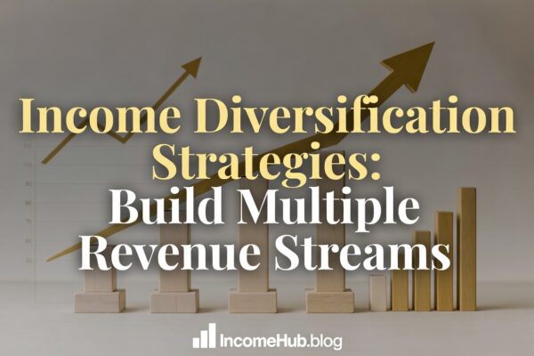 Strategic visualization of diversified income pillars with elegant title and IncomeHub.blog logo